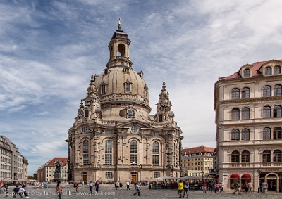 The Frauenkirche -(July 15, 2009) Following the reunification of Germany,  the Frauenkirche was reconstructed (45% is its original stone). It was completed in 2005  Dresden, Germany